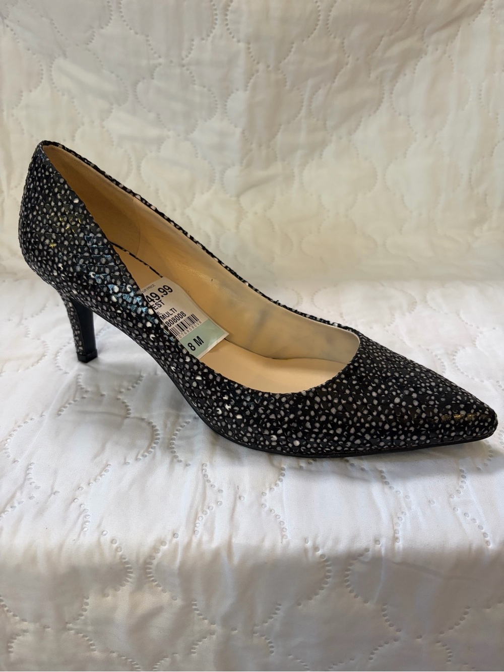 Nine West Black and White Pointed-Toe Kitten Heel Pumps
